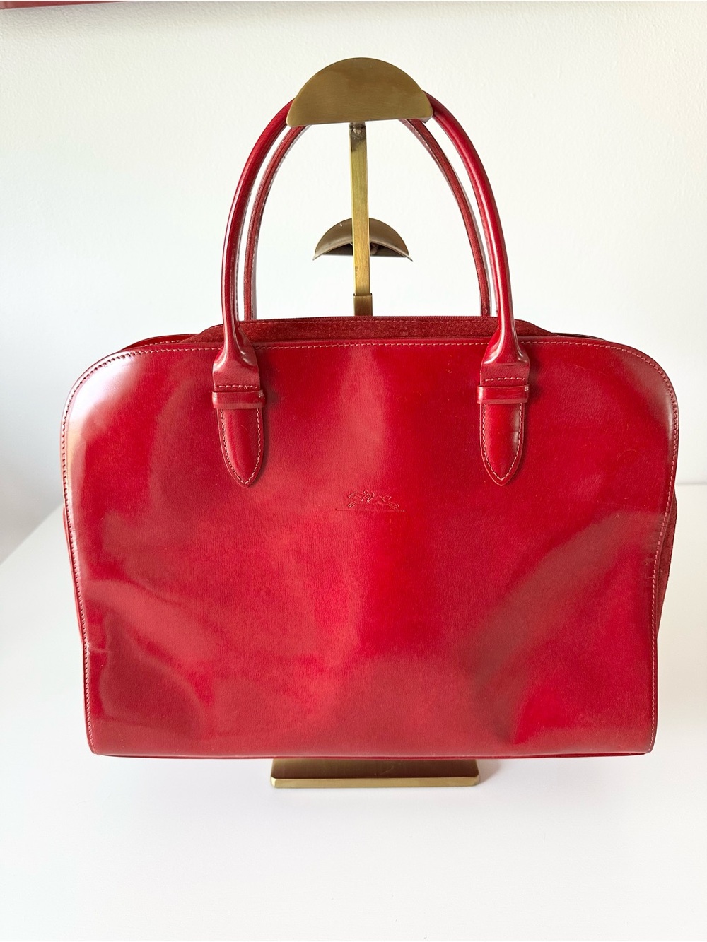 Longchamp Red Leather Top-Handle Tote Bag